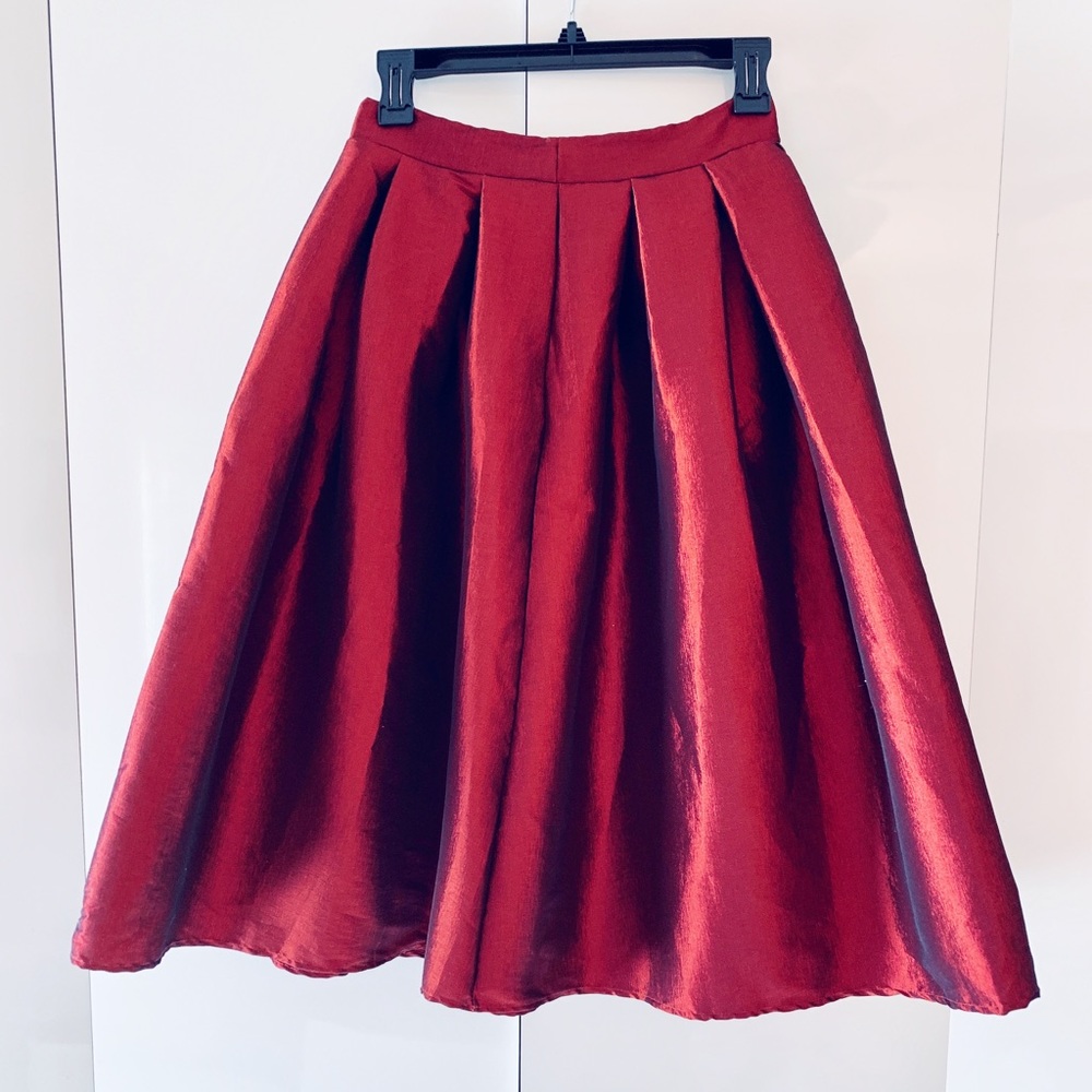 Deep Red Ball Gown Pleated Skirt